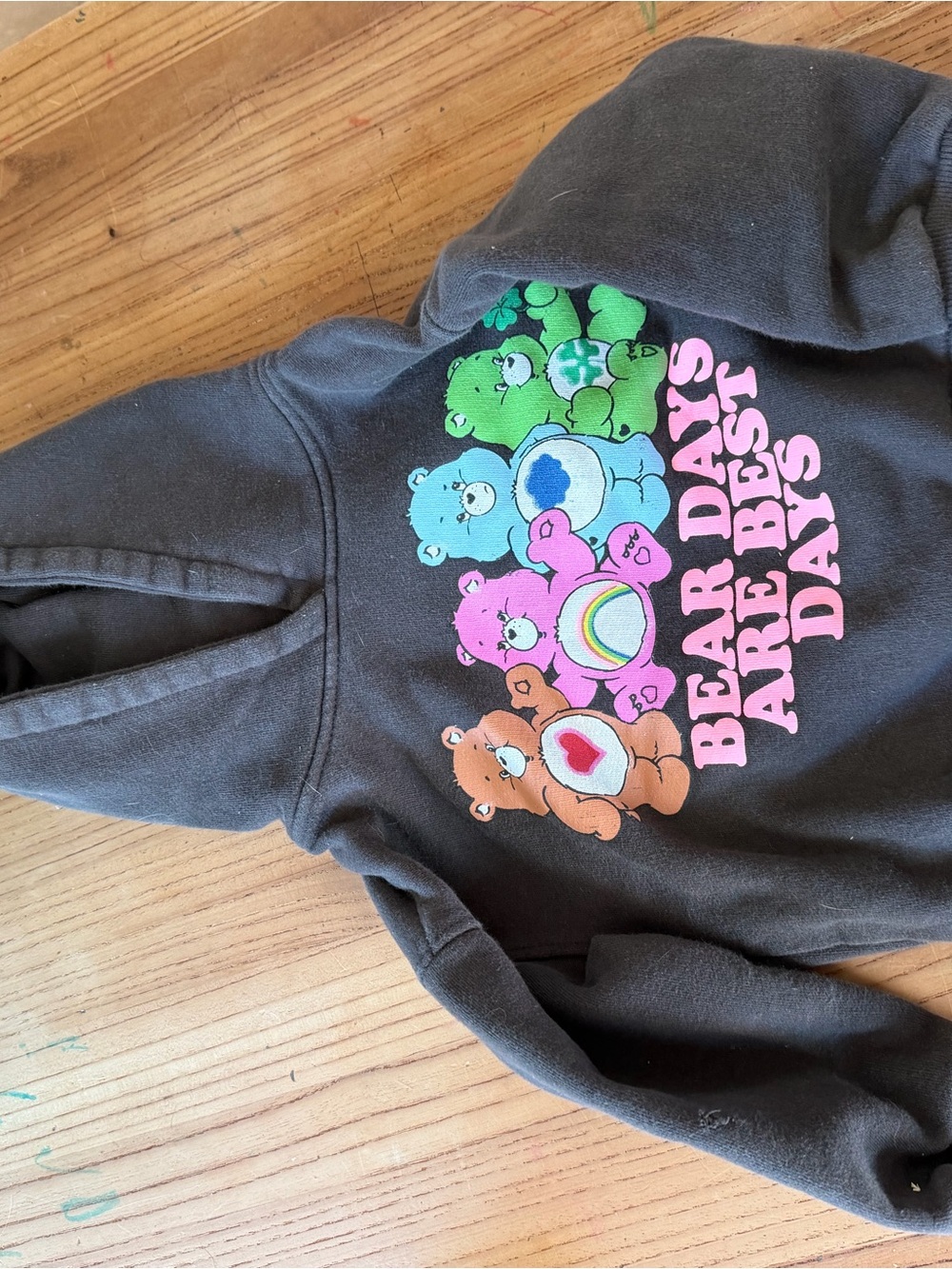 Zara Black Hoodie with Colorful Care Bears Graphic